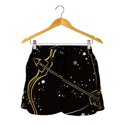 Gold And Black Sagittarius Sign Print Women's Shorts