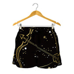 Gold And Black Sagittarius Sign Print Women's Shorts