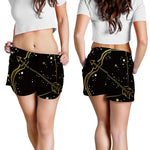 Gold And Black Sagittarius Sign Print Women's Shorts