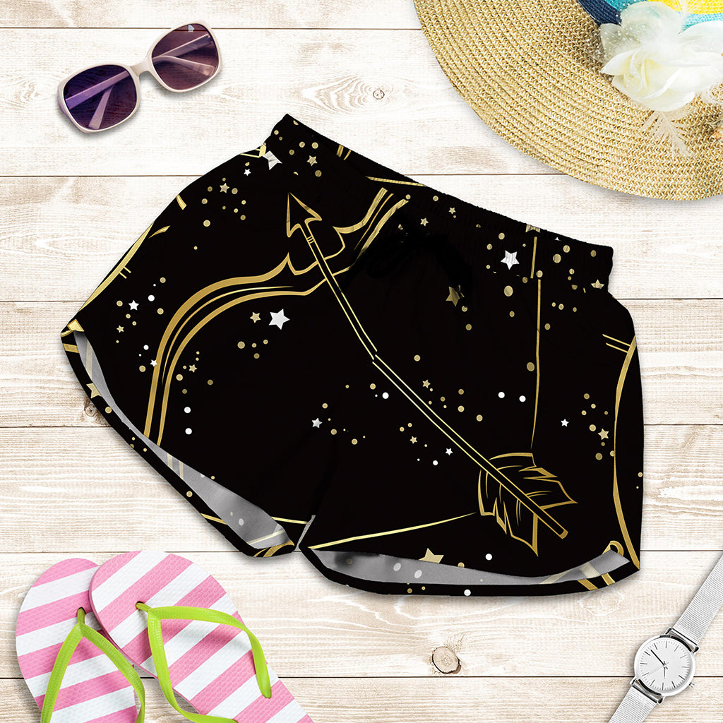 Gold And Black Sagittarius Sign Print Women's Shorts