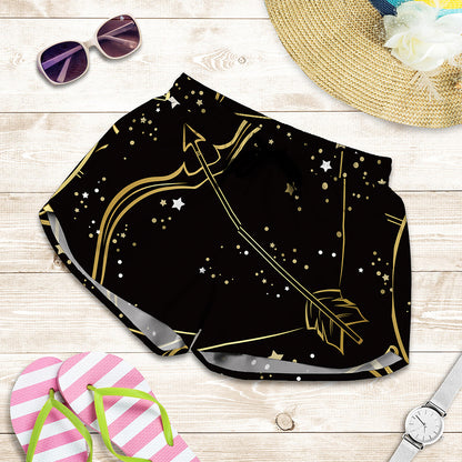 Gold And Black Sagittarius Sign Print Women's Shorts