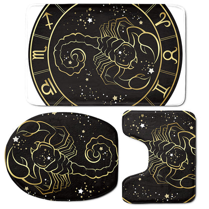 Gold And Black Scorpio Sign Print 3 Piece Bath Mat Set