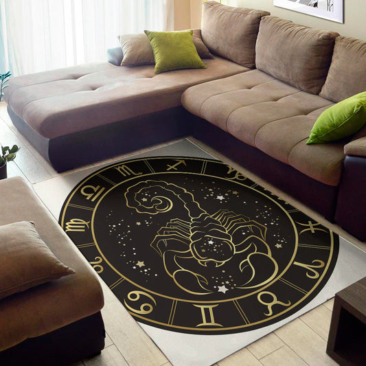 Gold And Black Scorpio Sign Print Area Rug