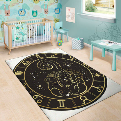Gold And Black Scorpio Sign Print Area Rug