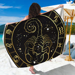 Gold And Black Scorpio Sign Print Beach Sarong Wrap
