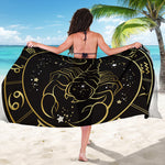Gold And Black Scorpio Sign Print Beach Sarong Wrap