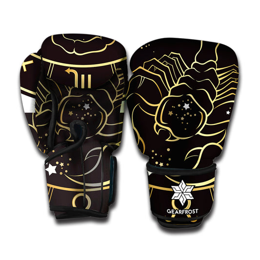 Gold And Black Scorpio Sign Print Boxing Gloves