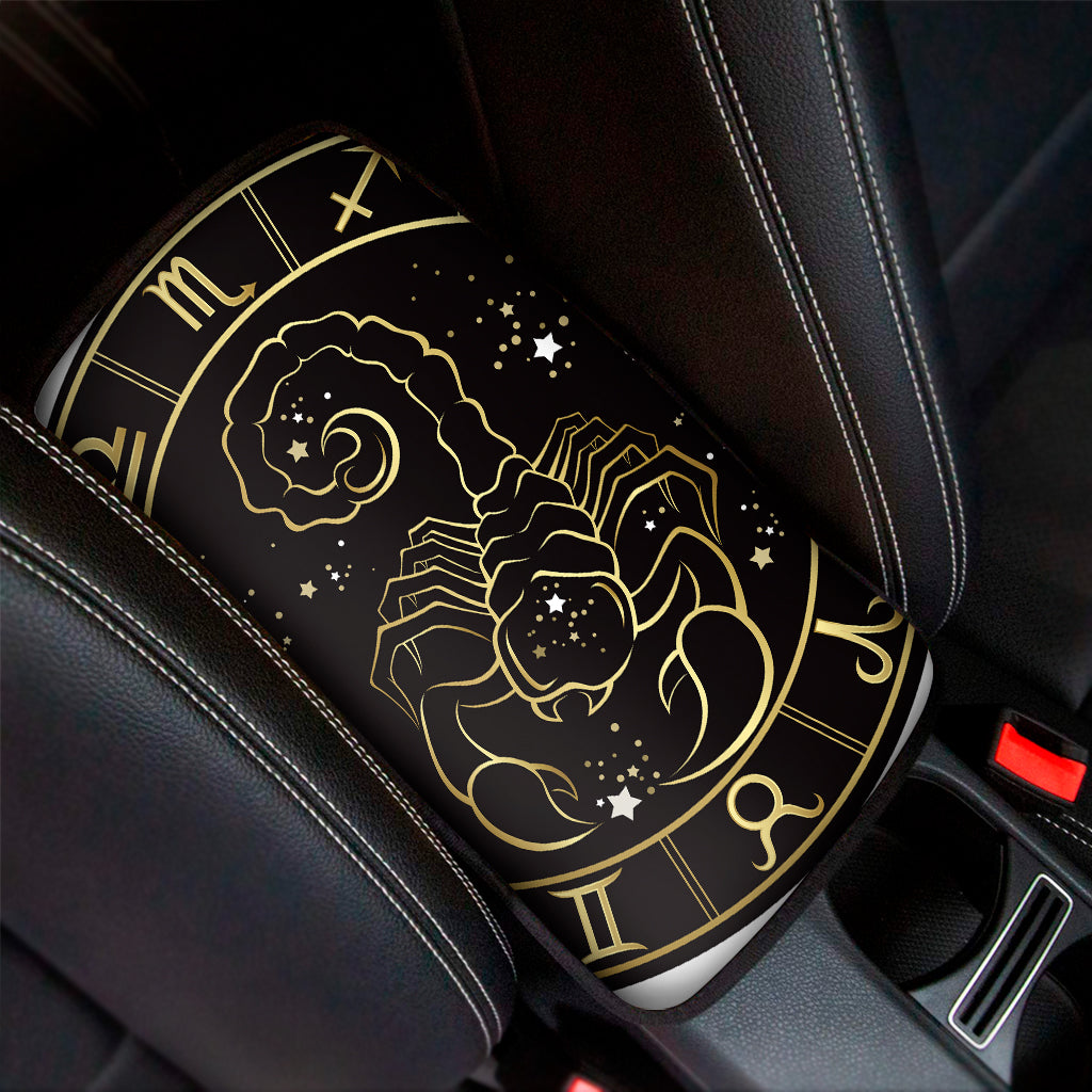 Gold And Black Scorpio Sign Print Car Center Console Cover