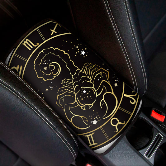 Gold And Black Scorpio Sign Print Car Center Console Cover