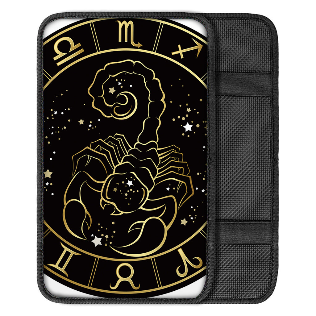 Gold And Black Scorpio Sign Print Car Center Console Cover