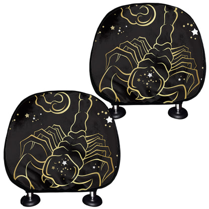 Gold And Black Scorpio Sign Print Car Headrest Covers