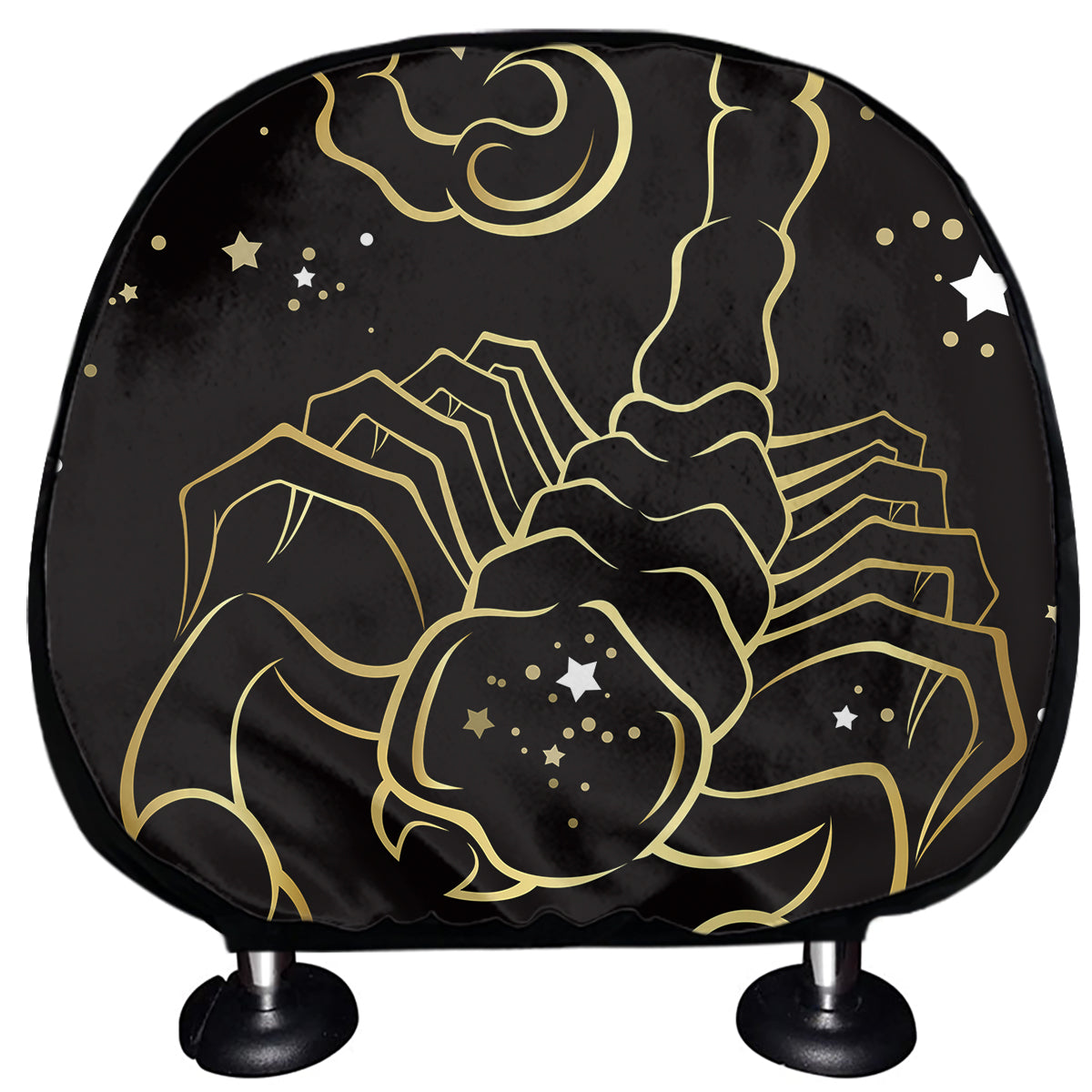 Gold And Black Scorpio Sign Print Car Headrest Covers