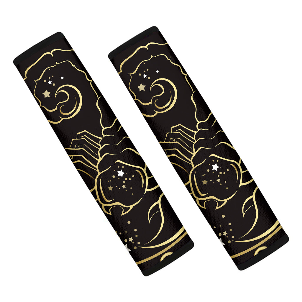Gold And Black Scorpio Sign Print Car Seat Belt Covers