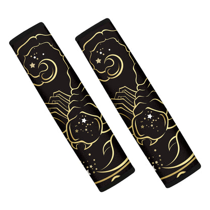 Gold And Black Scorpio Sign Print Car Seat Belt Covers