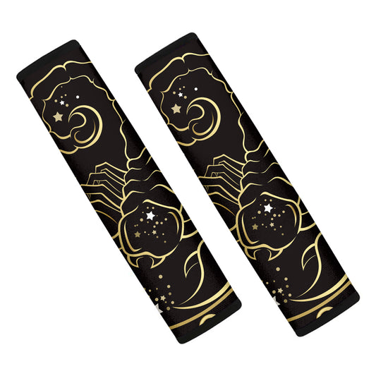 Gold And Black Scorpio Sign Print Car Seat Belt Covers