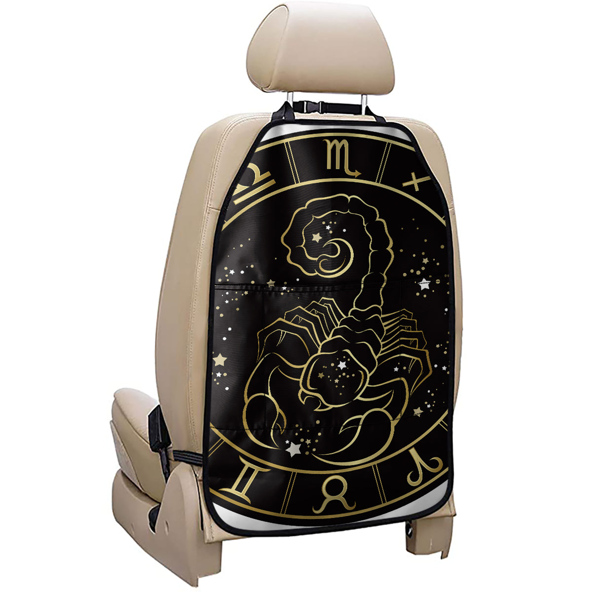 Gold And Black Scorpio Sign Print Car Seat Organizers