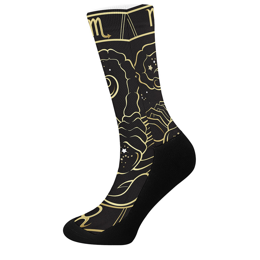 Gold And Black Scorpio Sign Print Crew Socks