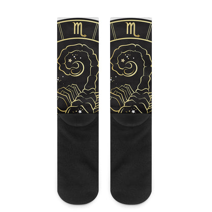 Gold And Black Scorpio Sign Print Crew Socks