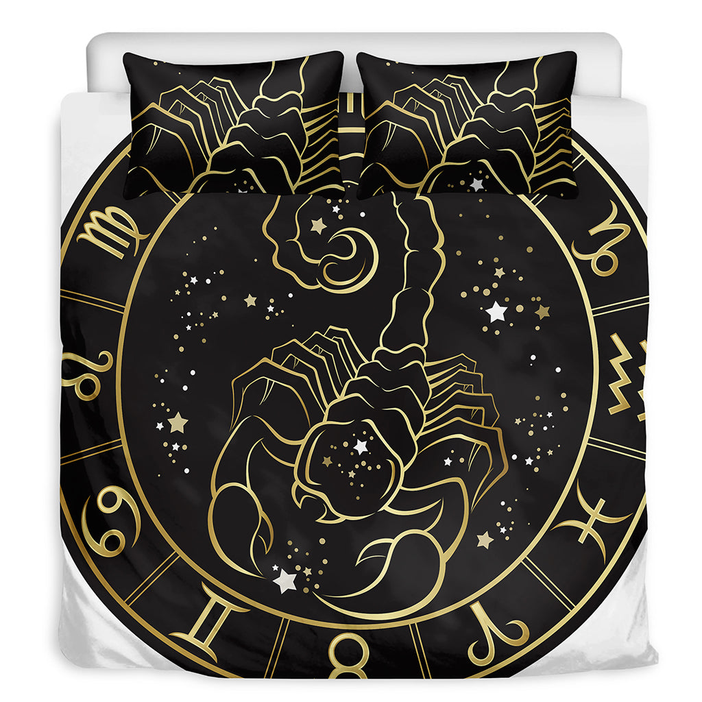 Gold And Black Scorpio Sign Print Duvet Cover Bedding Set