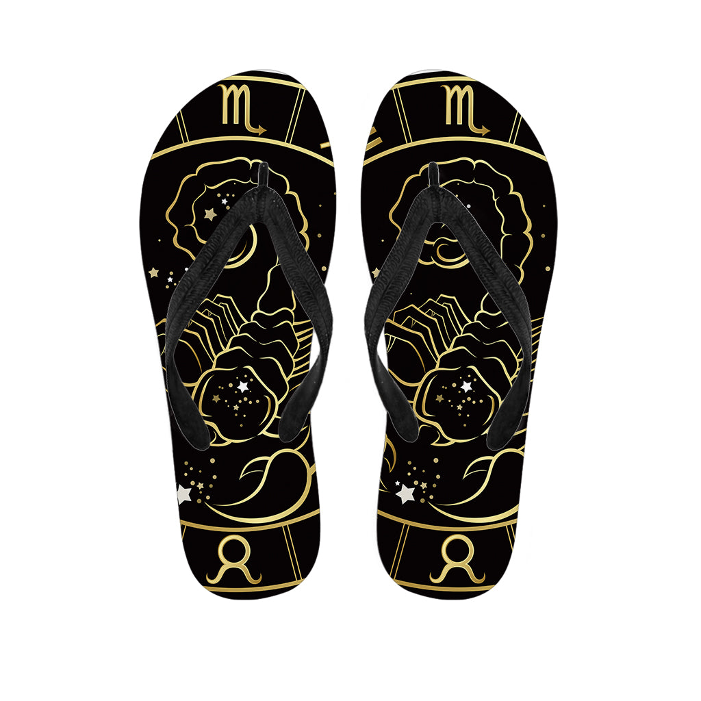 Gold And Black Scorpio Sign Print Flip Flops