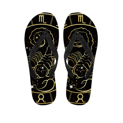 Gold And Black Scorpio Sign Print Flip Flops