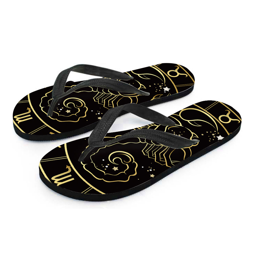 Gold And Black Scorpio Sign Print Flip Flops
