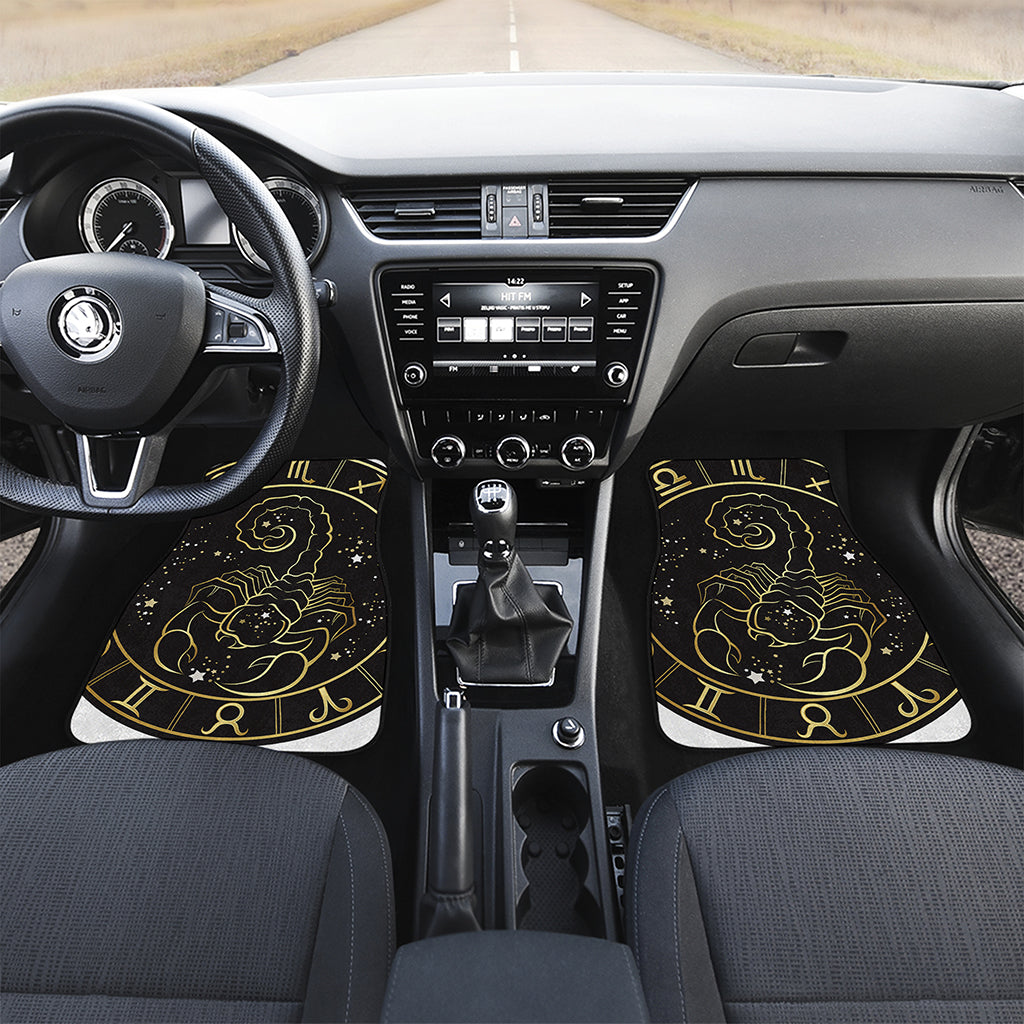 Gold And Black Scorpio Sign Print Front and Back Car Floor Mats