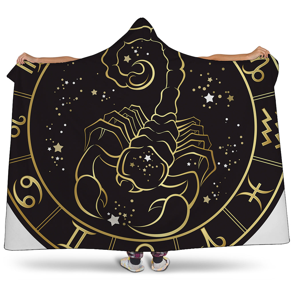 Gold And Black Scorpio Sign Print Hooded Blanket