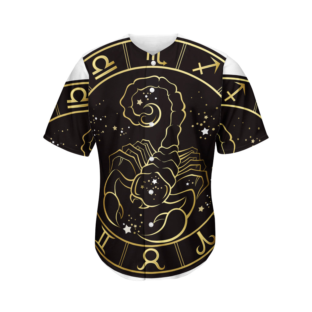 Gold And Black Scorpio Sign Print Men's Baseball Jersey