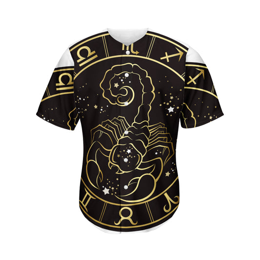 Gold And Black Scorpio Sign Print Men's Baseball Jersey