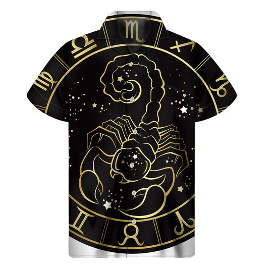 Gold And Black Scorpio Sign Print Men's Short Sleeve Shirt