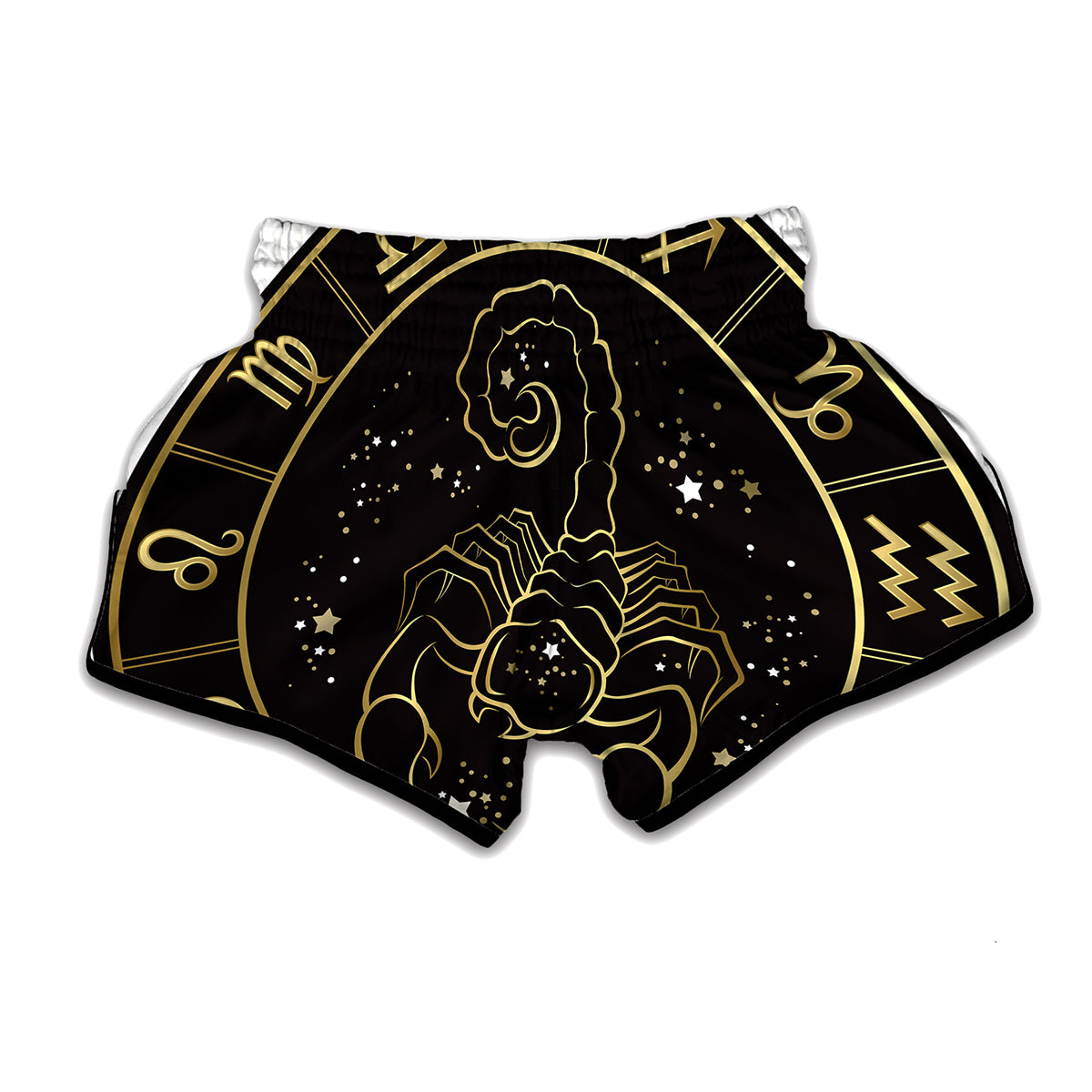 Gold And Black Scorpio Sign Print Muay Thai Boxing Shorts