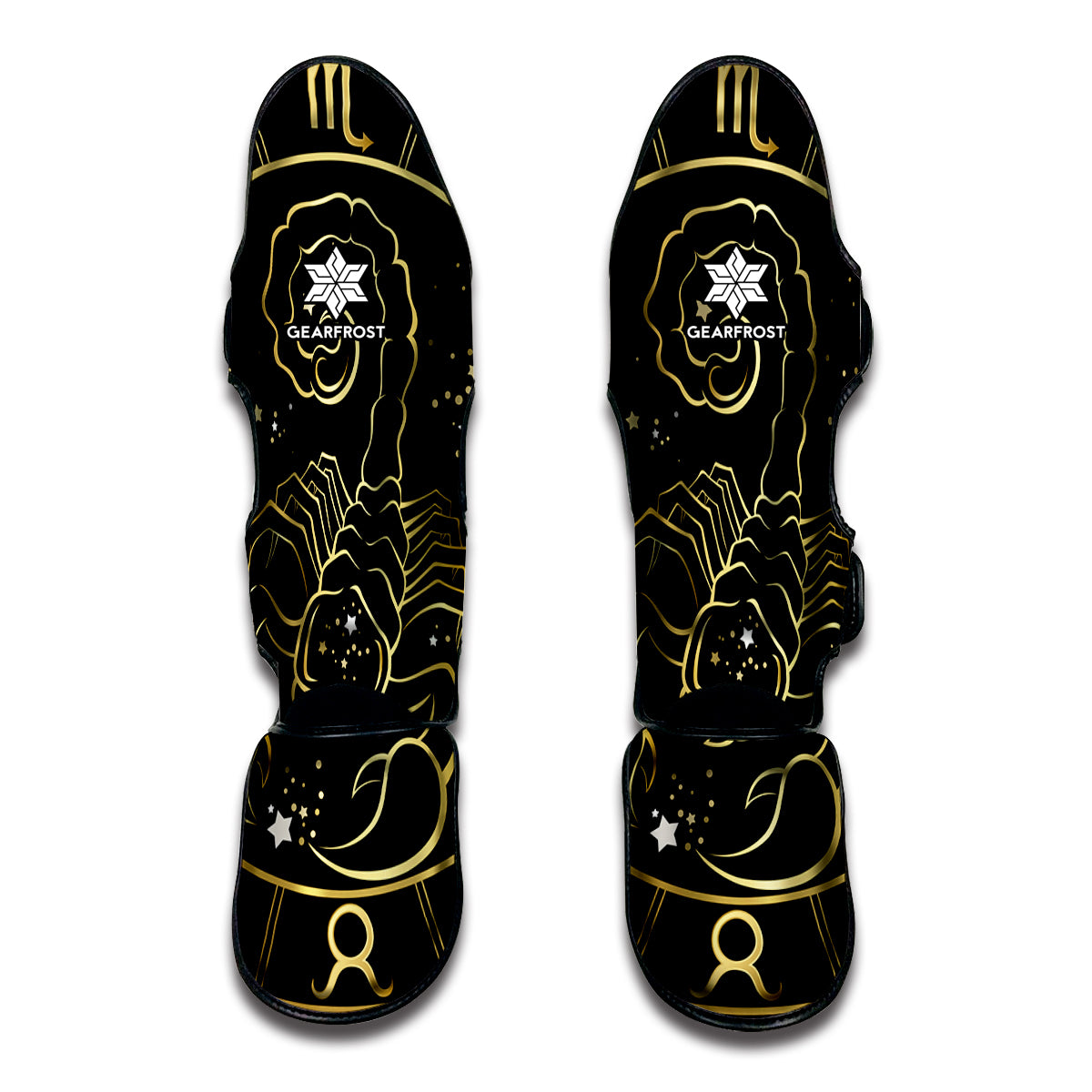 Gold And Black Scorpio Sign Print Muay Thai Shin Guard