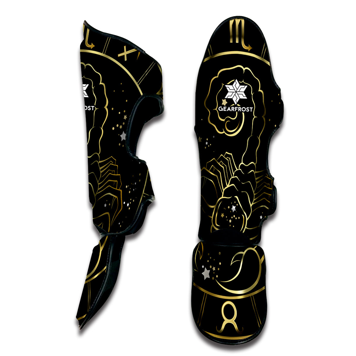 Gold And Black Scorpio Sign Print Muay Thai Shin Guard
