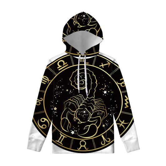 Gold And Black Scorpio Sign Print Pullover Hoodie