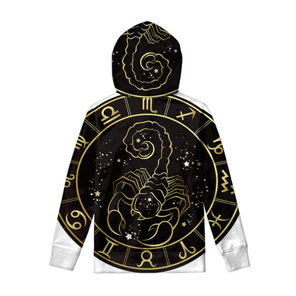 Gold And Black Scorpio Sign Print Pullover Hoodie