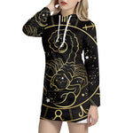 Gold And Black Scorpio Sign Print Pullover Hoodie Dress