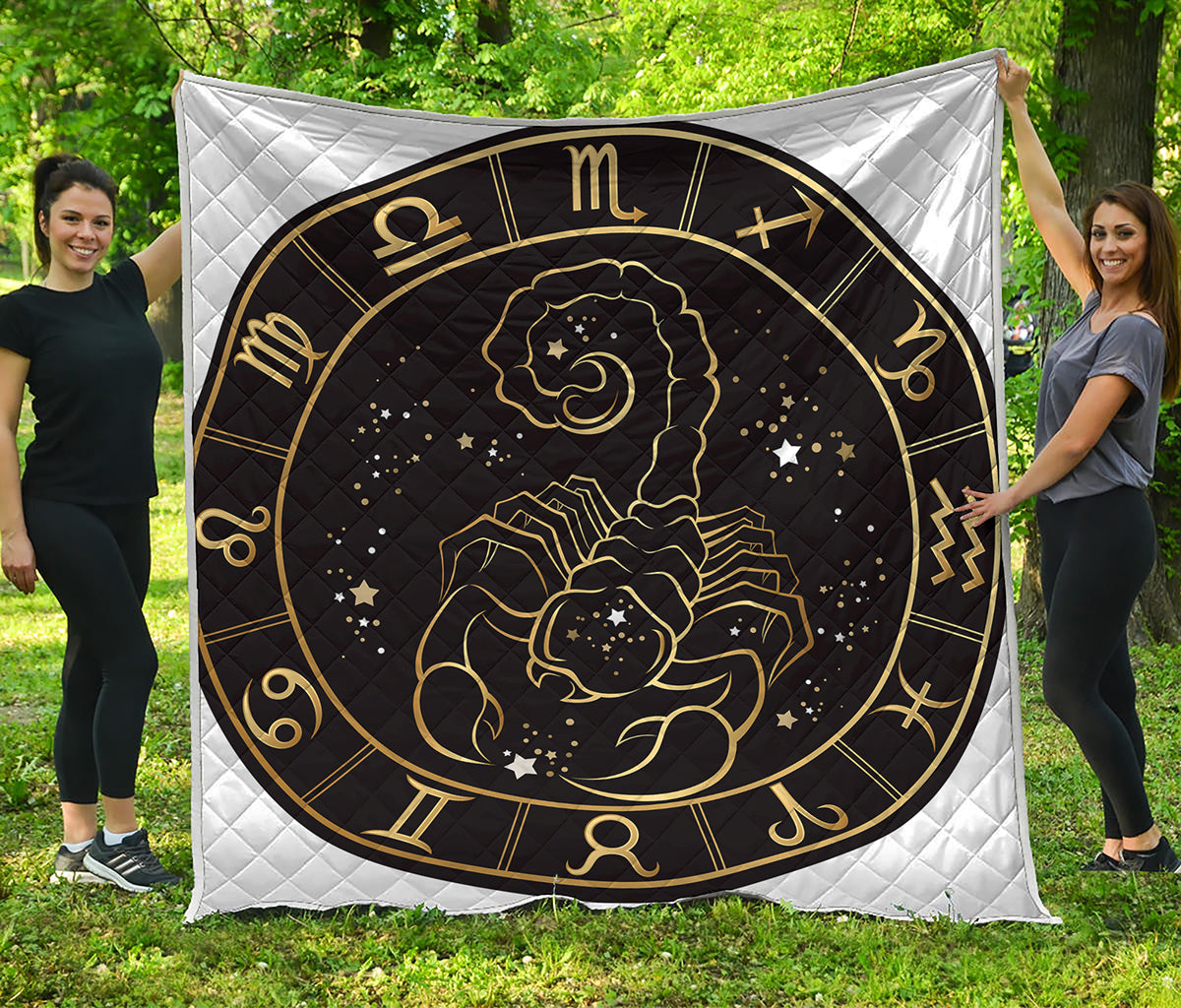 Gold And Black Scorpio Sign Print Quilt