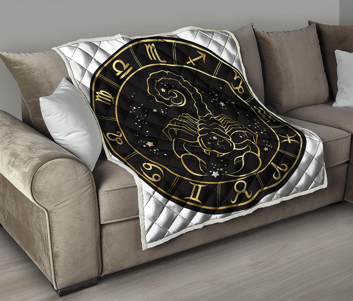Gold And Black Scorpio Sign Print Quilt