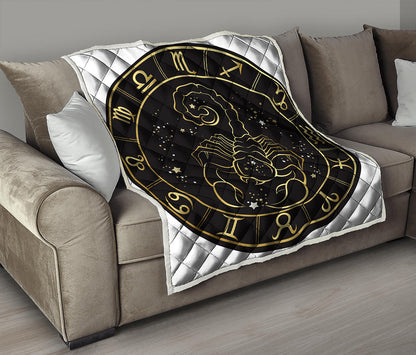 Gold And Black Scorpio Sign Print Quilt