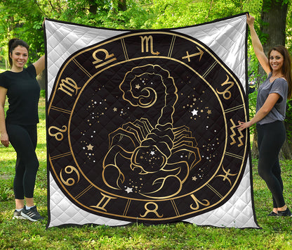 Gold And Black Scorpio Sign Print Quilt