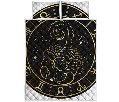 Gold And Black Scorpio Sign Print Quilt Bed Set