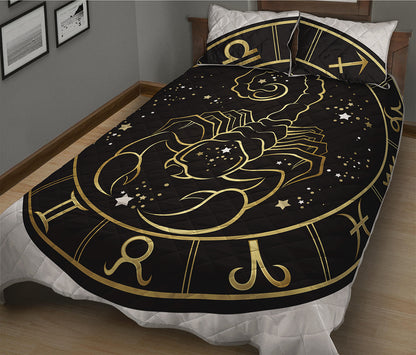 Gold And Black Scorpio Sign Print Quilt Bed Set