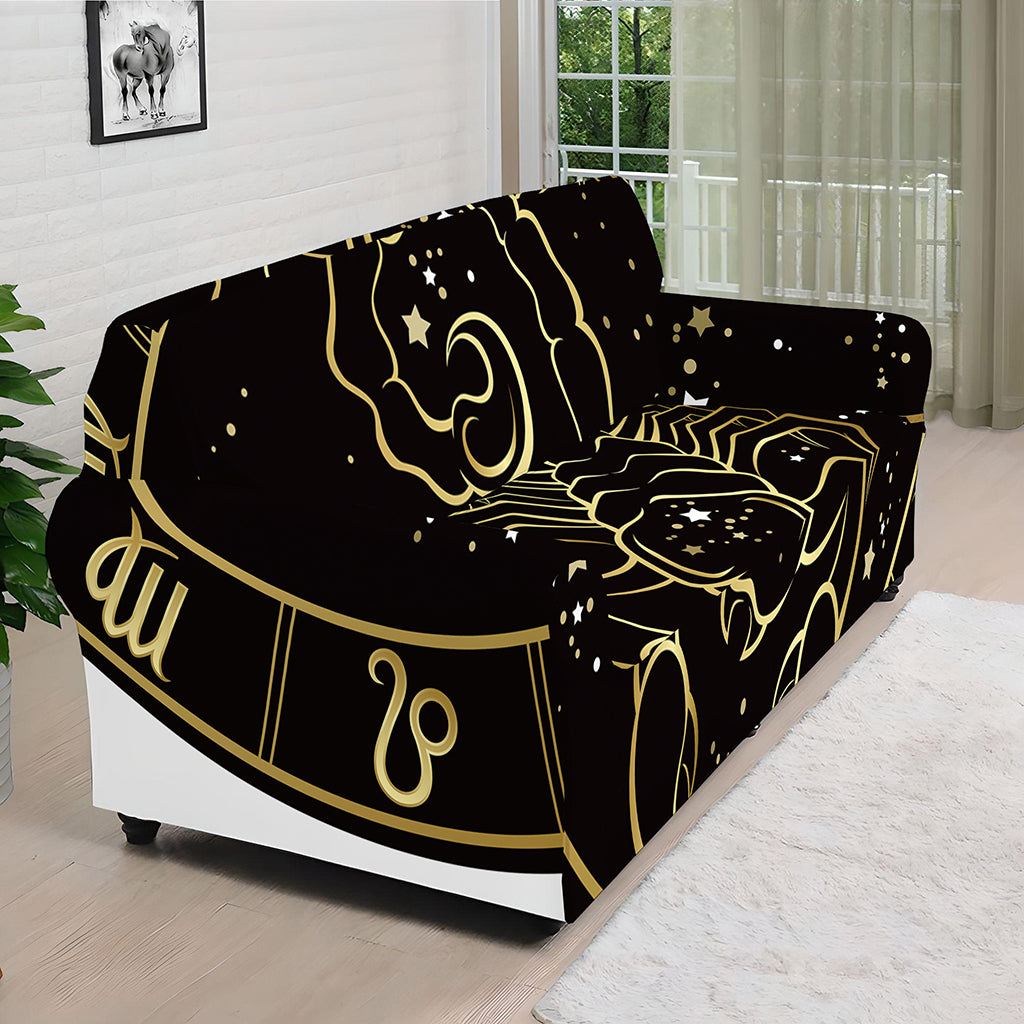 Gold And Black Scorpio Sign Print Sofa Cover