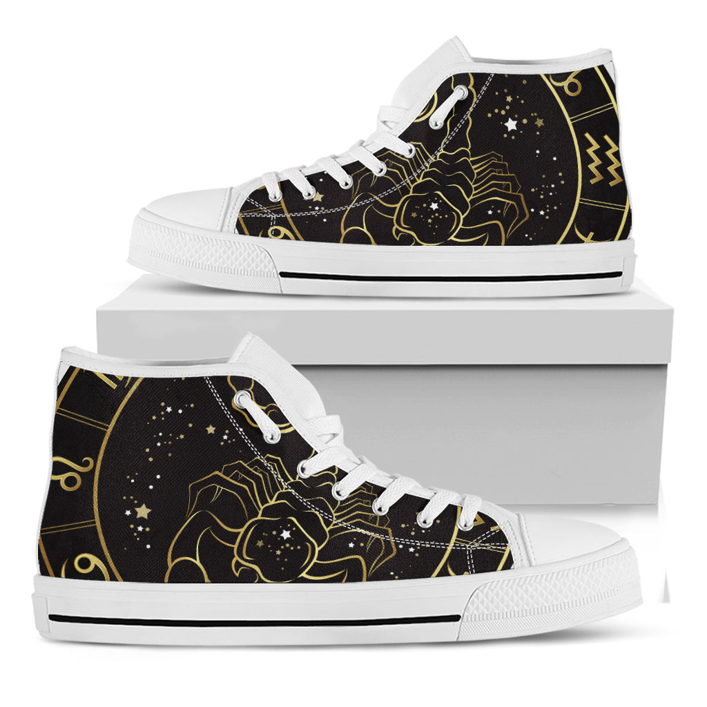 Gold And Black Scorpio Sign Print White High Top Shoes