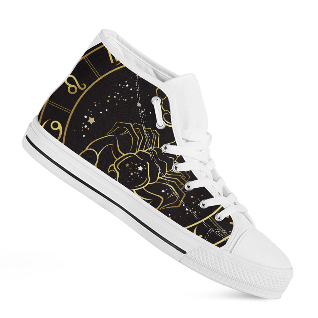 Gold And Black Scorpio Sign Print White High Top Shoes