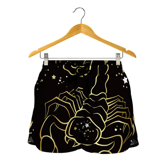 Gold And Black Scorpio Sign Print Women's Shorts