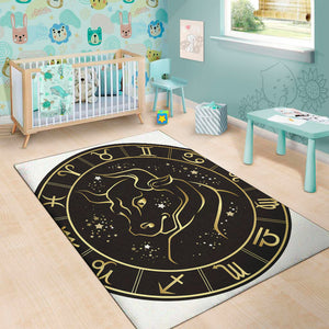 Gold And Black Taurus Sign Print Area Rug