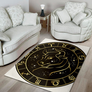 Gold And Black Taurus Sign Print Area Rug