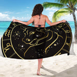 Gold And Black Taurus Sign Print Beach Sarong Wrap